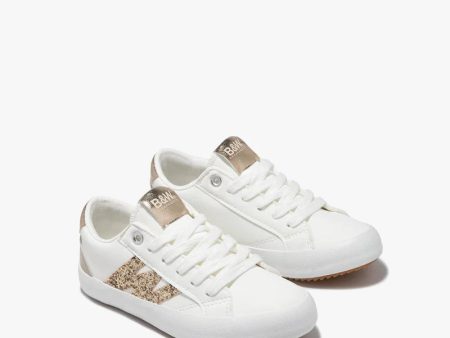 White with gold glitter detail sneaker For Sale