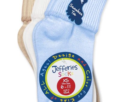 Turn cuff socks-blue, wht, tan(3 pair pack) For Sale