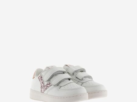 White leather sneakers with nude glitter V logo Online Sale