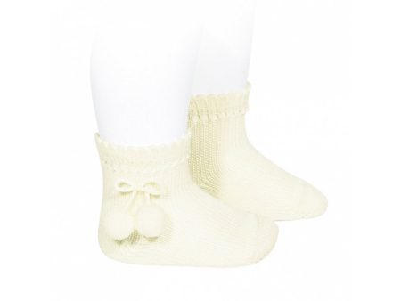 Beige short socks with pompoms Hot on Sale