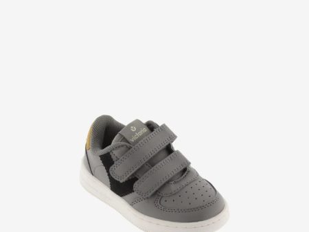 Gray leather sneaker with contrast black V For Cheap