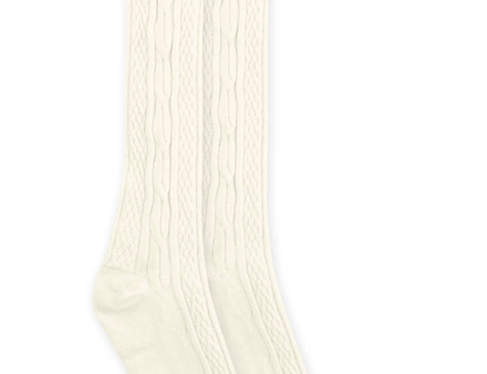 Ivory cable knit knee high sock on Sale