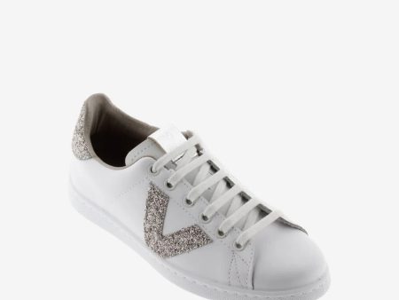 White sneaker with nude glitter logo Online Sale