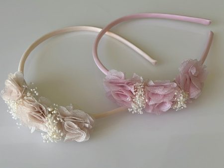 Natural fabric flowers and baby breath headband Fashion