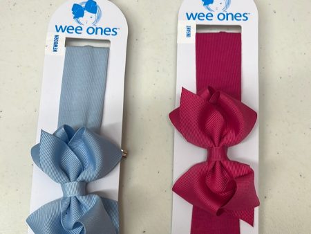 Extra Small Grosgrain Hair Bow on Matching Cotton Jersey Baby Headband on Sale