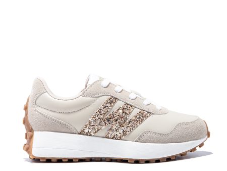 Beige and gold glitter sneakers Online Hot Sale