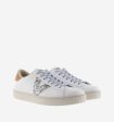 White leather sneaker with silver glitter V and teja heel Online Sale