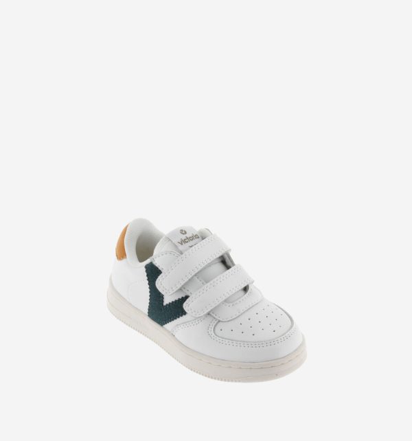 White leather sneaker with contrast green mustard For Sale