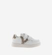 White leather sneakers with gold glitter V logo Online Hot Sale