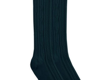 Hunter green cable knit knee high sock Online Hot Sale