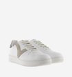 White sneaker with contrast taupe V and heel on Sale