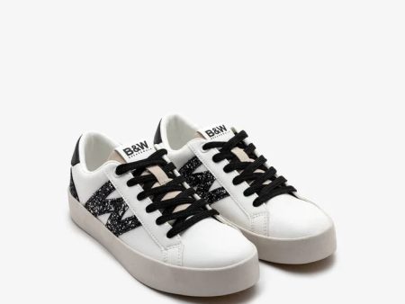 White with black glitter detail sneaker Cheap