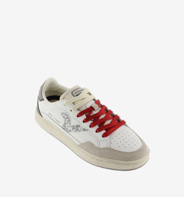 White leather sneaker with silver glitter V Online Sale