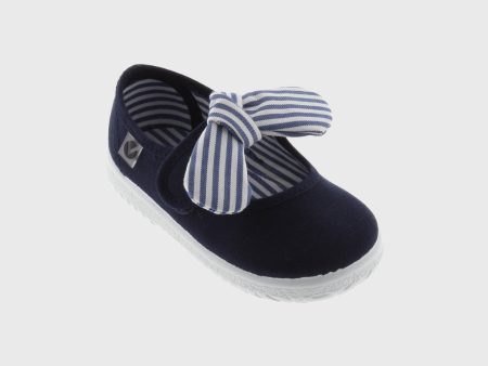 Navy canvas mary jane with striped bow For Discount