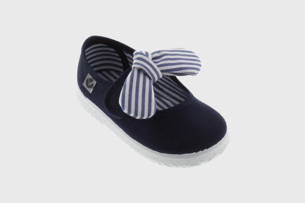 Navy canvas mary jane with striped bow For Discount