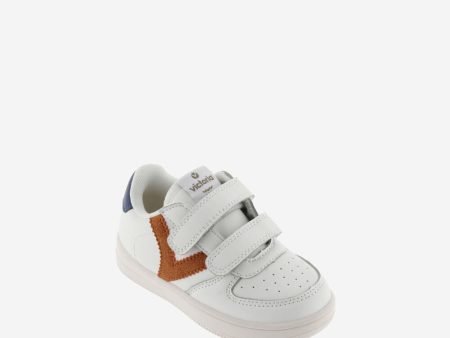 White leather sneaker with contrast brick red blue Supply