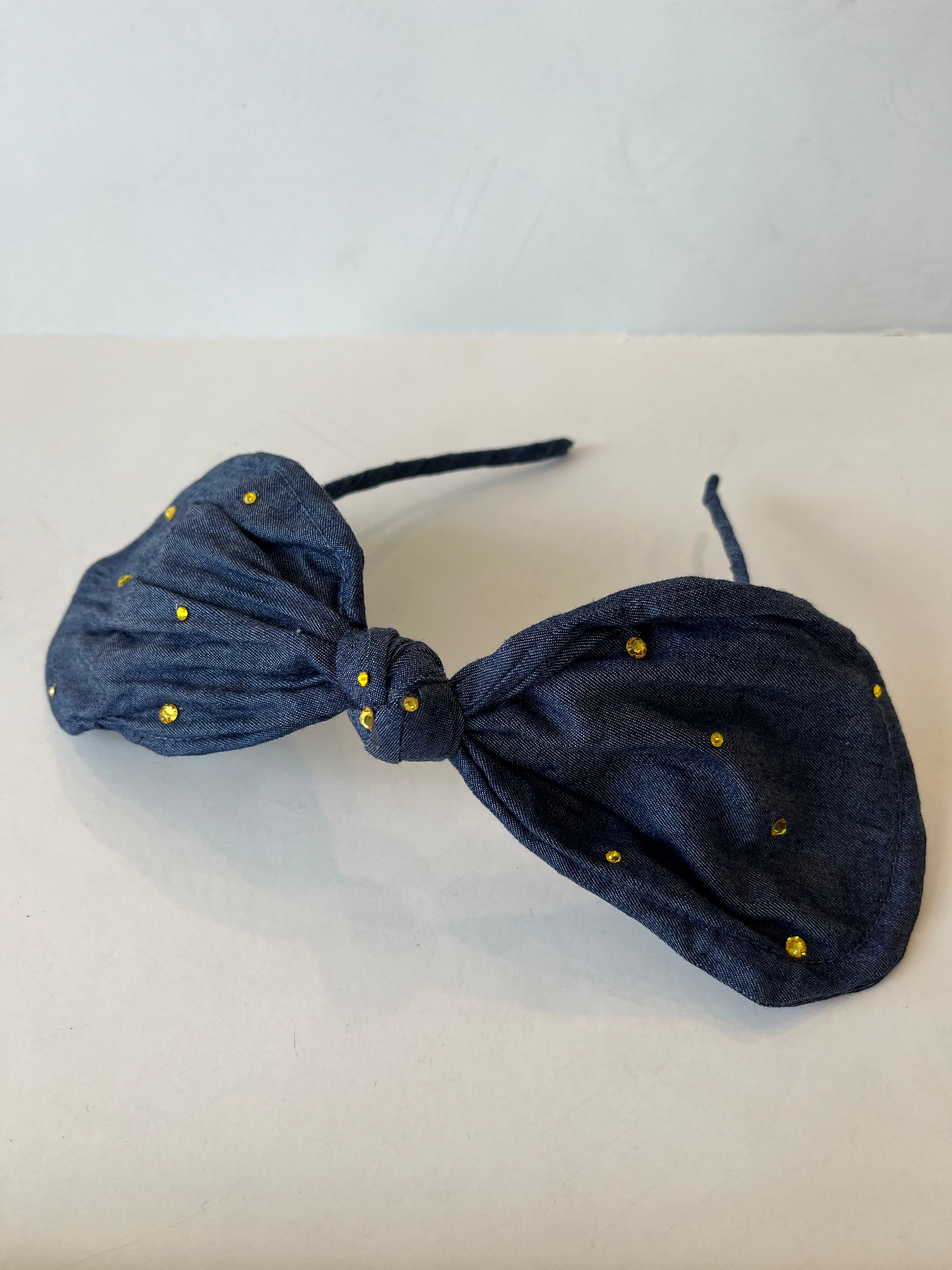 Denim bow headband with crystals Online Sale