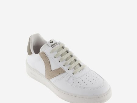 White sneaker with contrast taupe V and heel on Sale