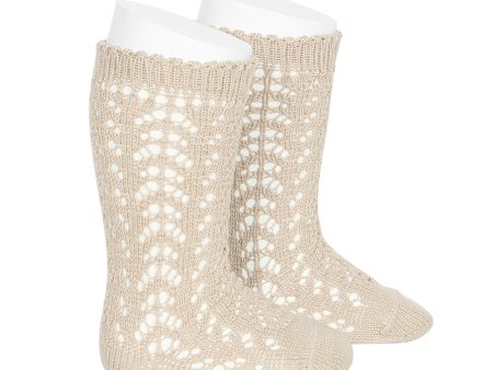 Beige perle  openwork knee high socks Sale