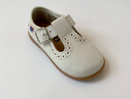 Beige tstrap leather shoe with dots details Supply