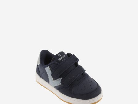 Navy leather sneaker with light blue V detail Online Hot Sale