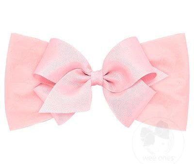 Soft nylon baby band with matching grosgrain bow For Sale