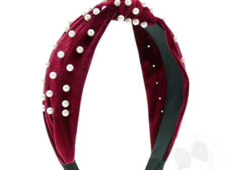 Velvet knot headband with pearls For Discount