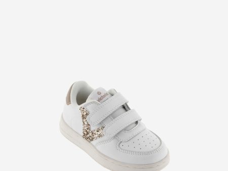 White leather sneakers with gold glitter V logo Online Hot Sale