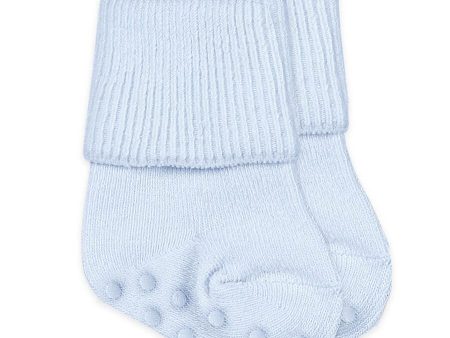 Baby blue non skid, organic turn cuff sock Fashion