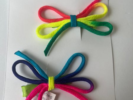 Neon rainbow cord hair clips(pair) on Sale