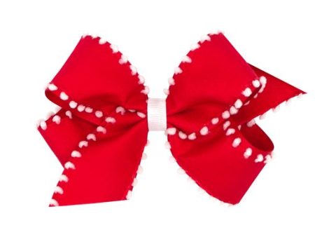 Holiday Style Pom-Pom Edge Grosgrain Overlay Hair Bow Hot on Sale