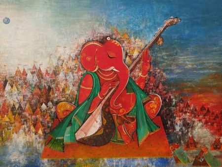 Musician Ganesha (red) For Sale