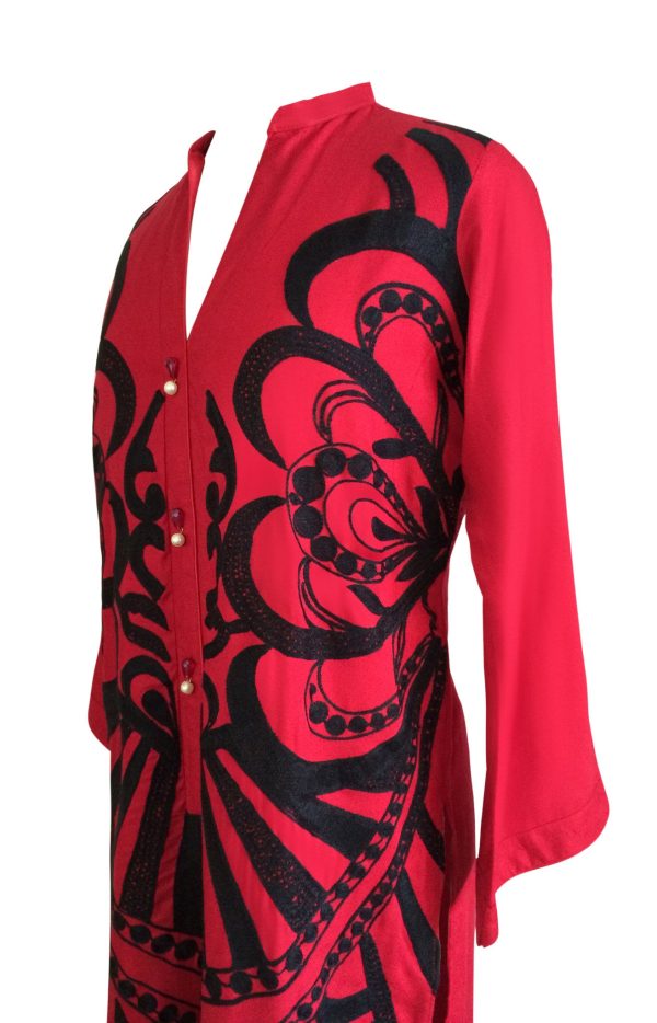 Red Marina Kurta with Black Embroidery Discount