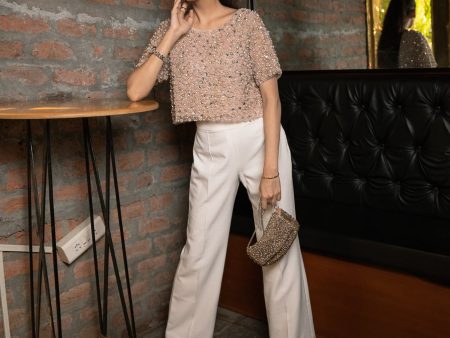 Rosebud Embellished Top with Bay Salt Trousers For Cheap