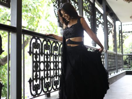 Raven Black Ruffle Lehenga Set Online