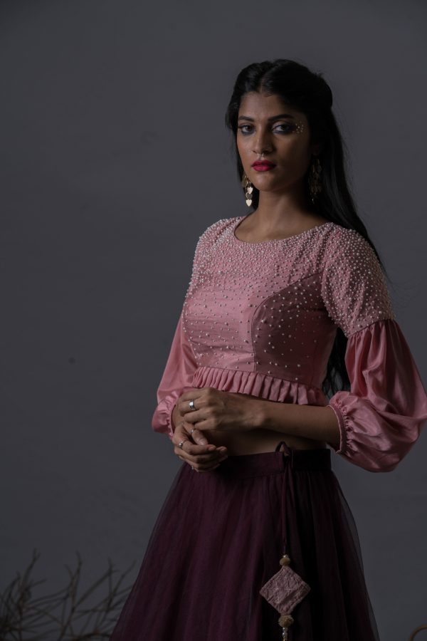 Rosebud Pearls Blouse & Mahogany Skirt Set Discount