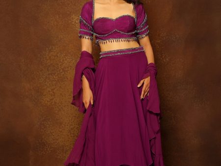 Eggplant Tasseled Layered Lehenga Set Supply