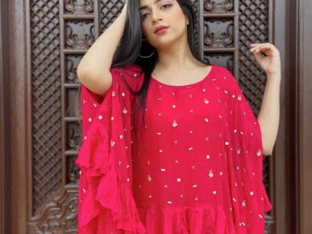 Aarti Singh in Fuchsia Jumpsuit with Ruffle Poncho For Sale