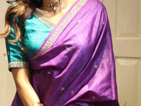 Eggplant Saree with Emerald Blouse Online Hot Sale