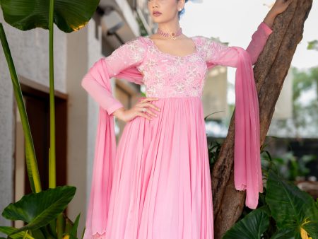 Rose Pink Zinnia Gown with Dupatta Hot on Sale