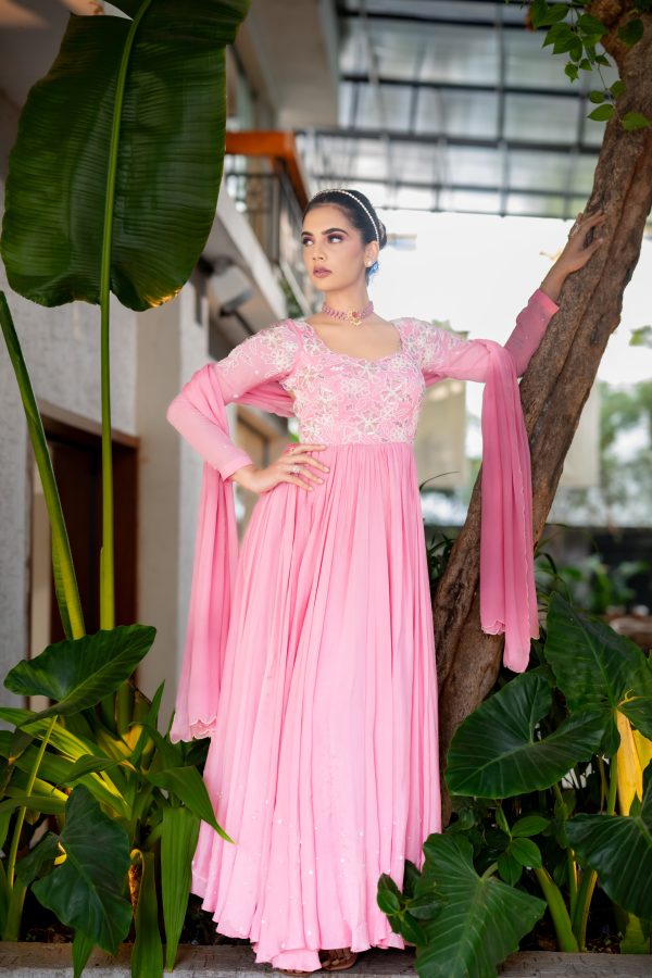 Rose Pink Zinnia Gown with Dupatta Hot on Sale