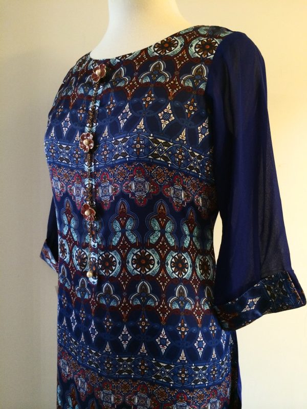 Blue and Maroon Chamoise Printed Kurta For Sale