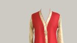 Red Raw Silk with Banarsi Chiffon Sleeves and Back Kurta For Cheap