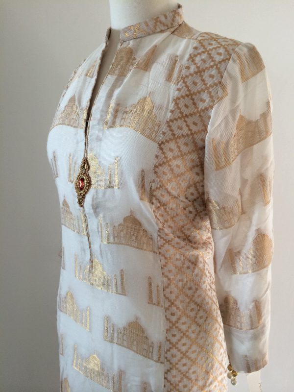 White and Gold Shimmer Chiffon Kurta Discount