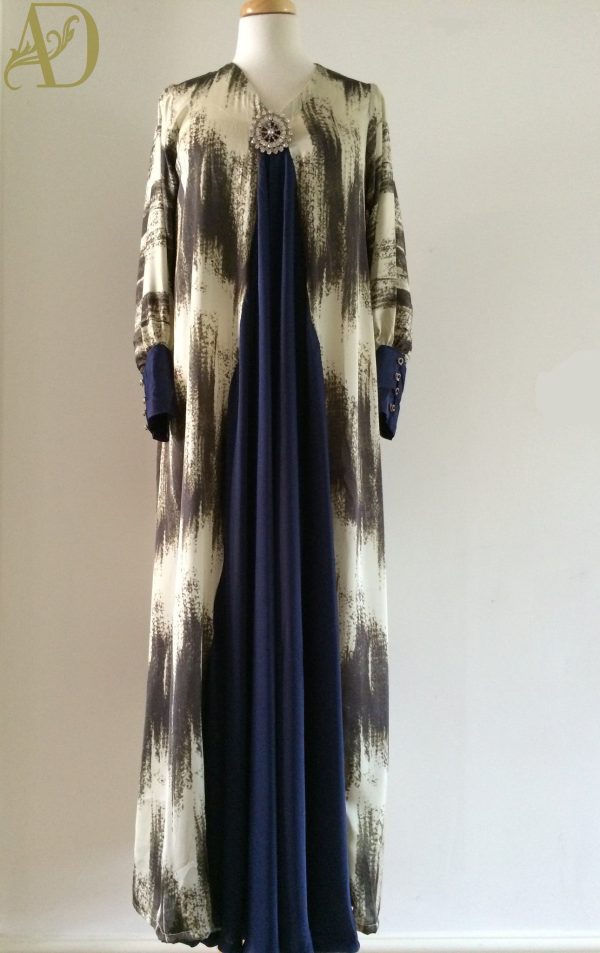 Navy and Animal Print Silk Maxi Dress Online