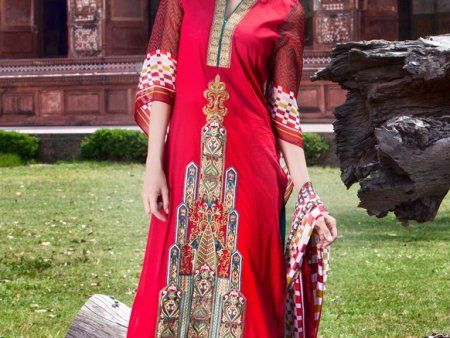 ZebAisha Red Unstitched Suit For Discount