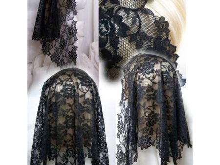 Black Floral Lace Mantilla With Longer Sides For Sale