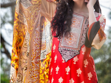 ZebAisha Red and White Unstitched Suit Sale