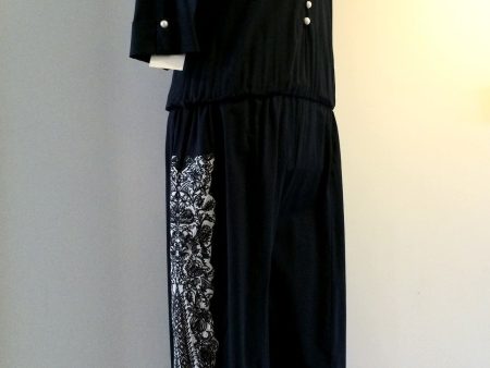 Dark Navy Jumpsuit with One Leg Sided Embroidery Online Hot Sale