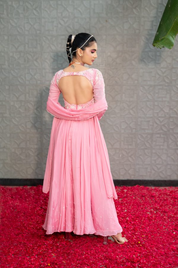 Rose Pink Zinnia Gown with Dupatta Hot on Sale